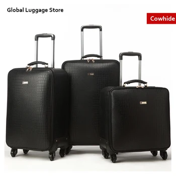 дорожный чемодан из воловьей кожи 20 дюймов, высококачественный багаж из натуральной кожи, черный