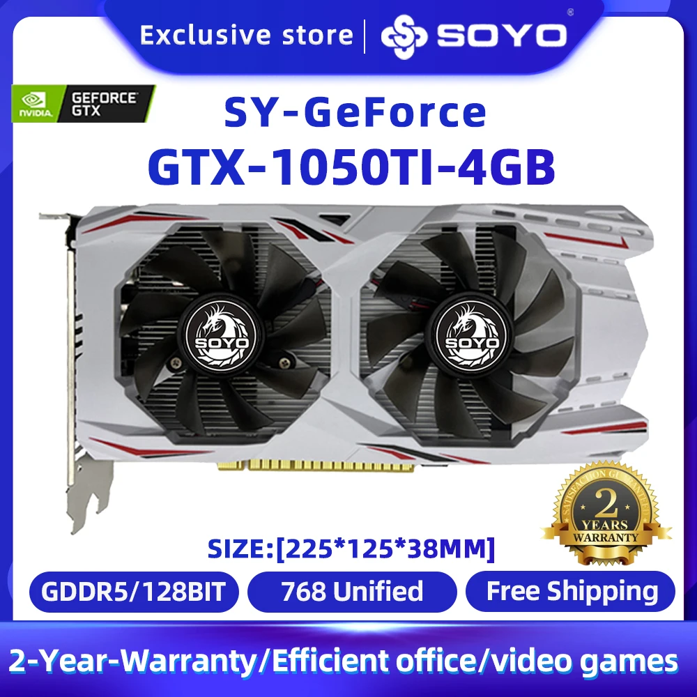 SOYO Новая Видеокарта NVIDIA GeForce GTX1050Ti 4G Видеокарта GDDR5 С Видеопамятью 128 Бит HDMI DP DVI Игровая Видеокарта для Настольных ПК 0
