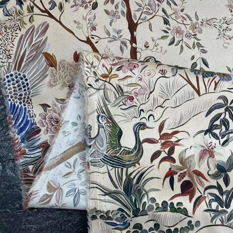 Европа и Америка Натуральная шелковая ткань с принтом цветов и птиц для женского летнего платья Блузки ручной работы из ткани для шитья своими руками 4