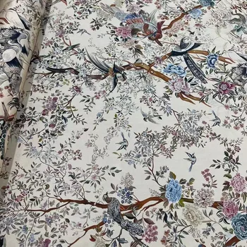 Европа и Америка Натуральная шелковая ткань с принтом цветов и птиц для женского летнего платья Блузки ручной работы из ткани для шитья своими руками