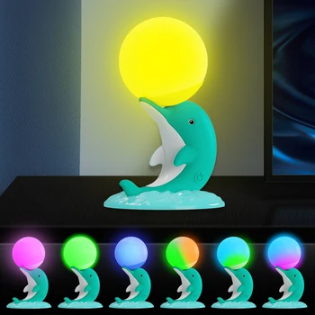 Светодиодная ночная лампа Dolphin с сенсорным датчиком, силиконовая милая настольная лампа RGB для прикроватной тумбочки для спальни, детские подарочные лампы для украшения атмосферы