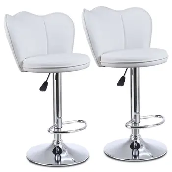 Набор из 2 барных стульев со спинкой, обеденный стол, стулья из полиуретана, вращающийся на 360 ° стул, белый