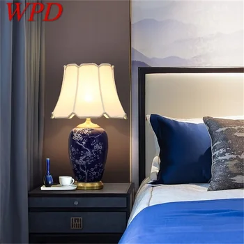 Керамические настольные лампы WPD Blue Латунь Современный диммер Роскошный тканевый настольный светильник Домашний декор для гостиной столовой Спальни