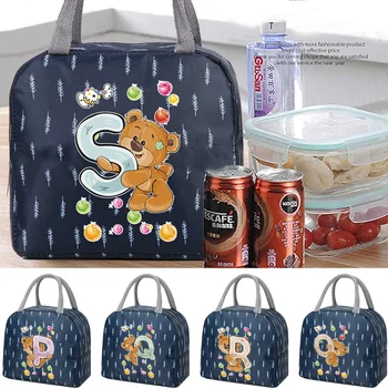 Сумка-холодильник с рисунком листьев, переносные термосумки для ланча на молнии с буквенным принтом Медведя, изолированная сумка-морозильник, сумка для еды для кемпинга, пикника, сумка-тоут