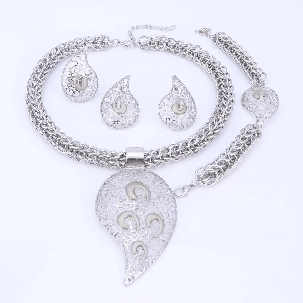 Модное эффектное ожерелье золотого цвета, посеребренные женские комплекты украшений в стиле бохо с серьгами для свадьбы 1