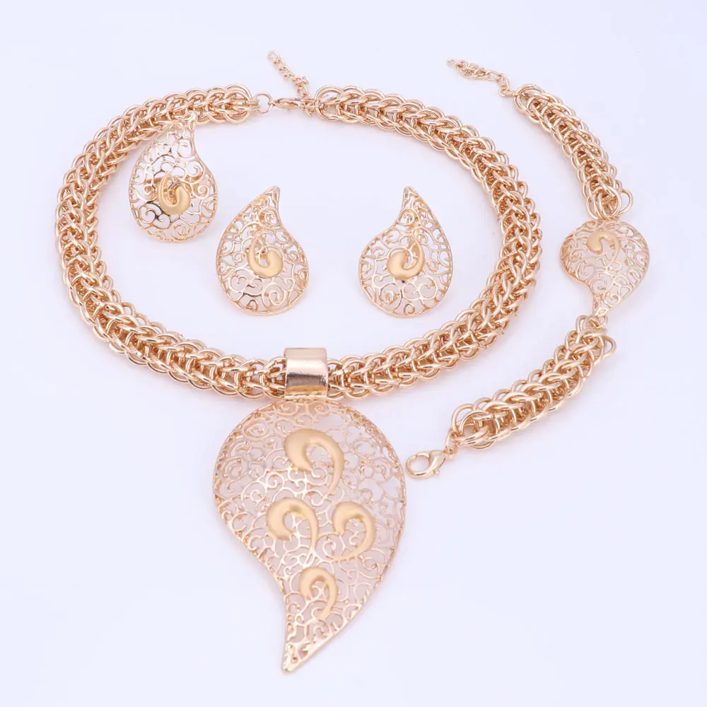 Модное эффектное ожерелье золотого цвета, посеребренные женские комплекты украшений в стиле бохо с серьгами для свадьбы 4