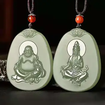 Натуральный хотанский нефритовый Будда Гуань инь зеленый нефритовый кулон уникальный дизайн жадеит нефритовое ожерелье мужские ювелирные изделия женские подвески