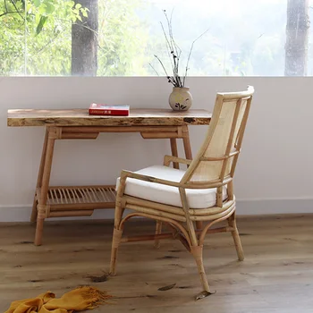 Скандинавские обеденные стулья Дизайнерский Домашний Ретро стул с одной спинкой Для семейного отдыха Простой Ротанговый стул для творческого досуга на открытом воздухе