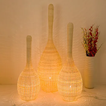 Торшер ручной работы в стиле Юго-Восточной Азии, плетеный из бамбука, Креативный торшер для гостиной отеля, прикроватной тумбочки для спальни, декоративной лампы, светодиодных торшеров