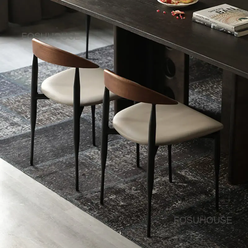 Простое итальянское кресло из кованого железа, кожаного рога, обеденные стулья со спинкой для гостиной, мебель для дома в скандинавском стиле для ресторана, обеденный стул 2