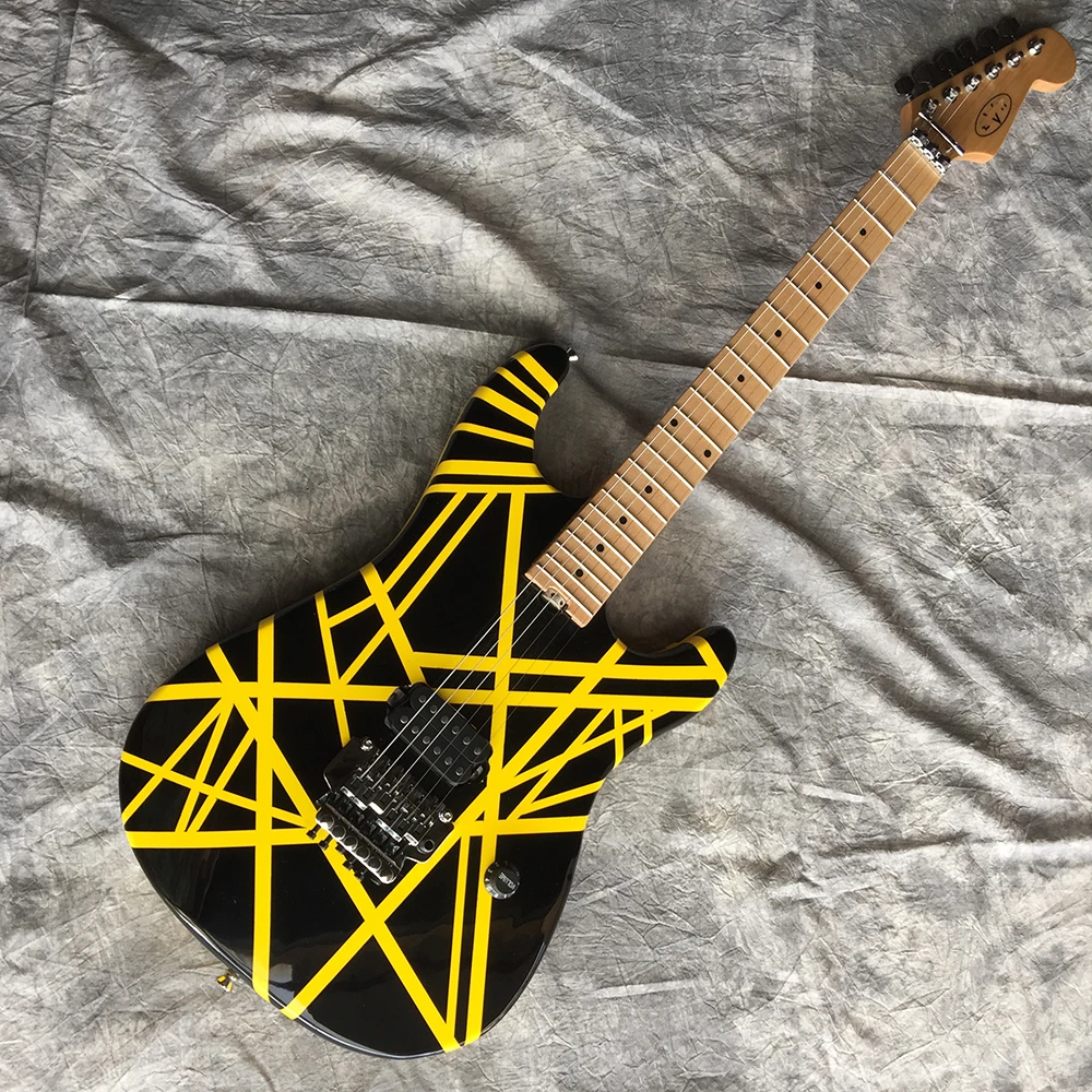 OEM-электрогитара, Черно-Желтая Гитара EV Striped Серии H, Кленовый гриф, Вибрато-бридж Floyd Rose 0