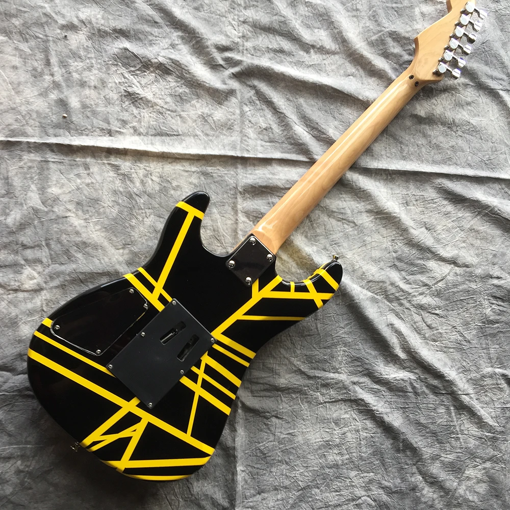 OEM-электрогитара, Черно-Желтая Гитара EV Striped Серии H, Кленовый гриф, Вибрато-бридж Floyd Rose 1