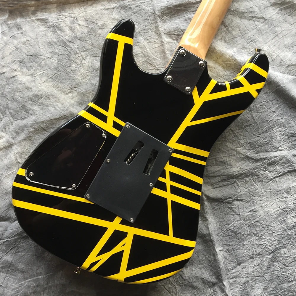 OEM-электрогитара, Черно-Желтая Гитара EV Striped Серии H, Кленовый гриф, Вибрато-бридж Floyd Rose 3