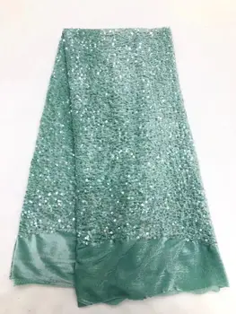 Новая Африканская бархатная кружевная ткань с блестками 2023 года, высококачественная Роскошная зеленая вышивка, французское сетчатое кружево для свадебного платья