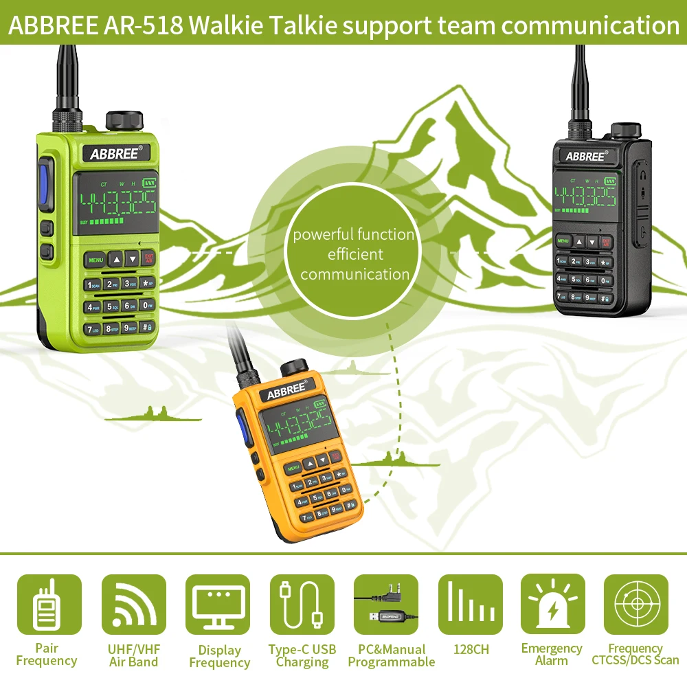2 ШТ ABBREE AR-518 в Воздушном Диапазоне 108-660 МГц Автоматическая Беспроводная Частота Копирования Walkie Talkie С Большим Дисплеем Ham Двухстороннее Радио 3