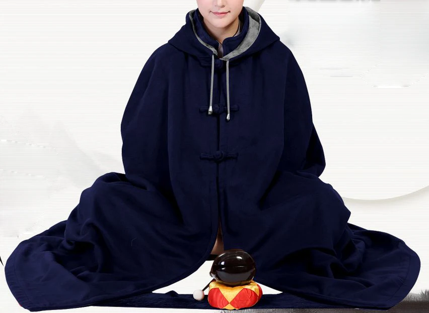 унисекс, детская и взрослая зимняя теплая дзенская накидка, плащ для медитации шаолиньских монахов, буддийская одежда будды, костюмы шаолиньского кунг-фу, черный 4