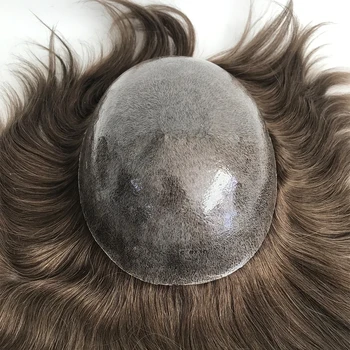 Стоковые волосы Индийские Натуральные Человеческие волосы на основе искусственной тонкой кожи 6 дюймов, мужские парики из человеческих волос с инъекциями, парики из человеческих волос 8x10 дюймов