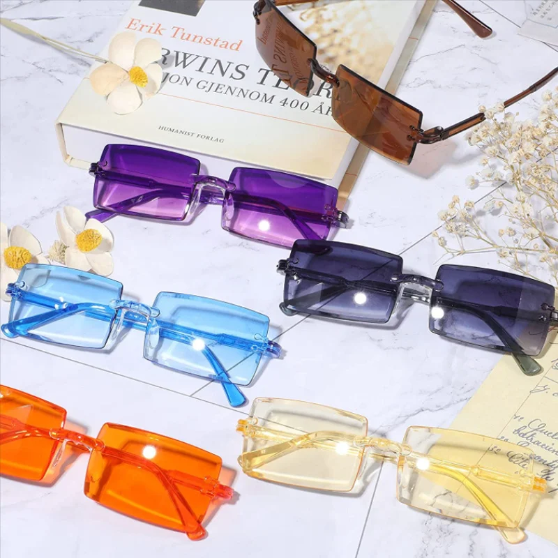 Модные прямоугольные солнцезащитные очки в ретро-оправе без оправы, квадратные солнцезащитные очки или женские оттенки, женские очки UV400, летние очки 1