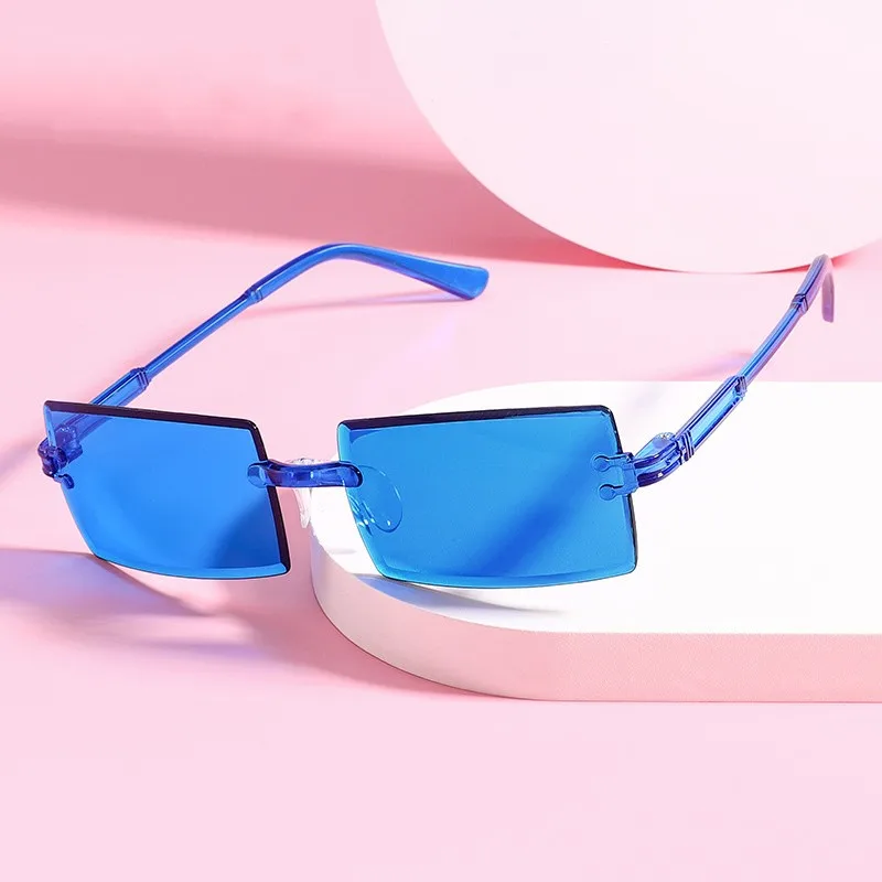 Модные прямоугольные солнцезащитные очки в ретро-оправе без оправы, квадратные солнцезащитные очки или женские оттенки, женские очки UV400, летние очки 4
