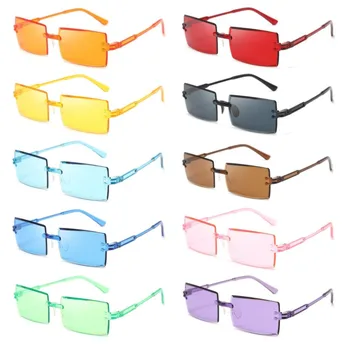 Модные прямоугольные солнцезащитные очки в ретро-оправе без оправы, квадратные солнцезащитные очки или женские оттенки, женские очки UV400, летние очки