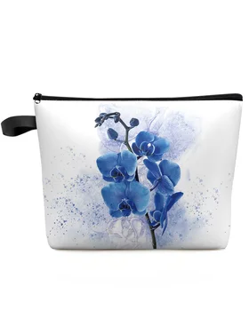 акварельно-голубой цветок фаленопсис, изготовленная на заказ Дорожная косметичка, Переносная сумка для хранения косметики, женский Водонепроницаемый пенал
