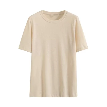 Maxdutti Летние японские однотонные простые футболки, женские базовые футболки с круглым вырезом, модные женские льняные повседневные топы
