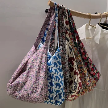Женская сумка для покупок из эко-ткани с цветочным рисунком, женская сумочка из ткани многоразового использования, складные сумки для покупок в продуктовых магазинах, тканевая сумка для книг для девочек