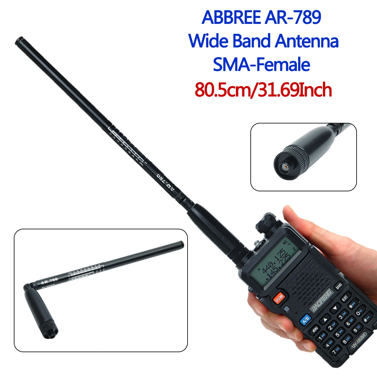 Оригинальная Широкополосная Антенна ABBREE AR-789 95 МГц-1100 МГц SMA-Female Складная Телескопическая Антенна для Портативной Рации Baofeng WOUXUN TYT 0