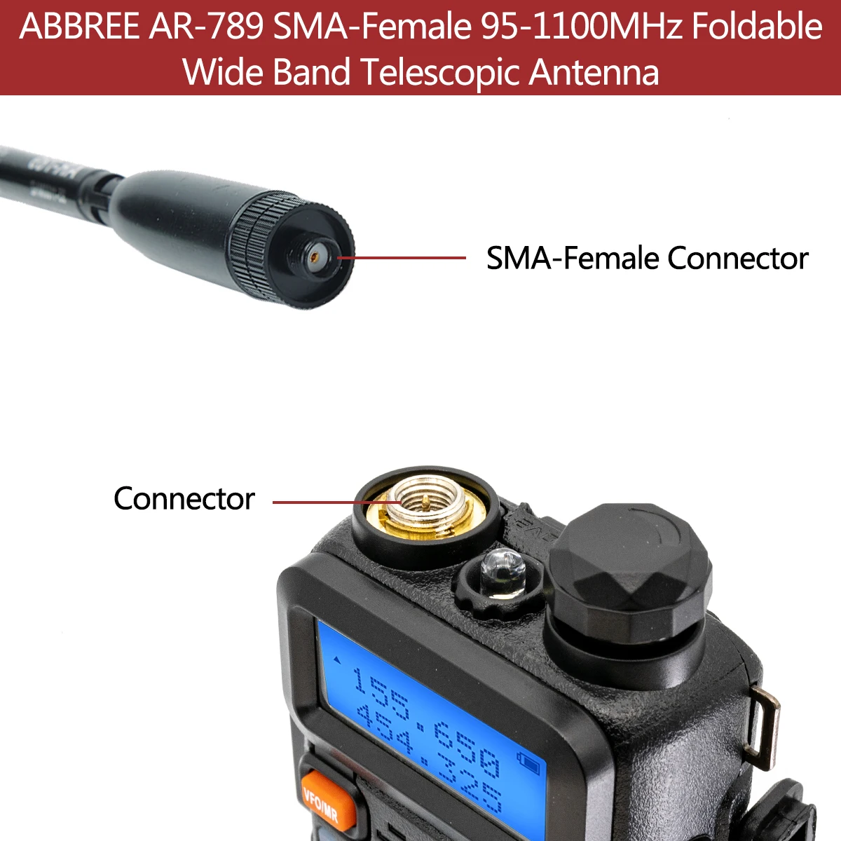 Оригинальная Широкополосная Антенна ABBREE AR-789 95 МГц-1100 МГц SMA-Female Складная Телескопическая Антенна для Портативной Рации Baofeng WOUXUN TYT 1