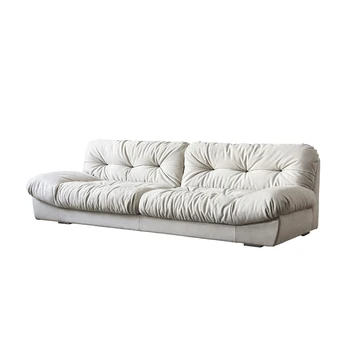 Облачный диван кремовый для маленькой семейной гостиной дизайнерский прямой тканевый ретро диван водонепроницаемая противообрастающая пуховая подушка