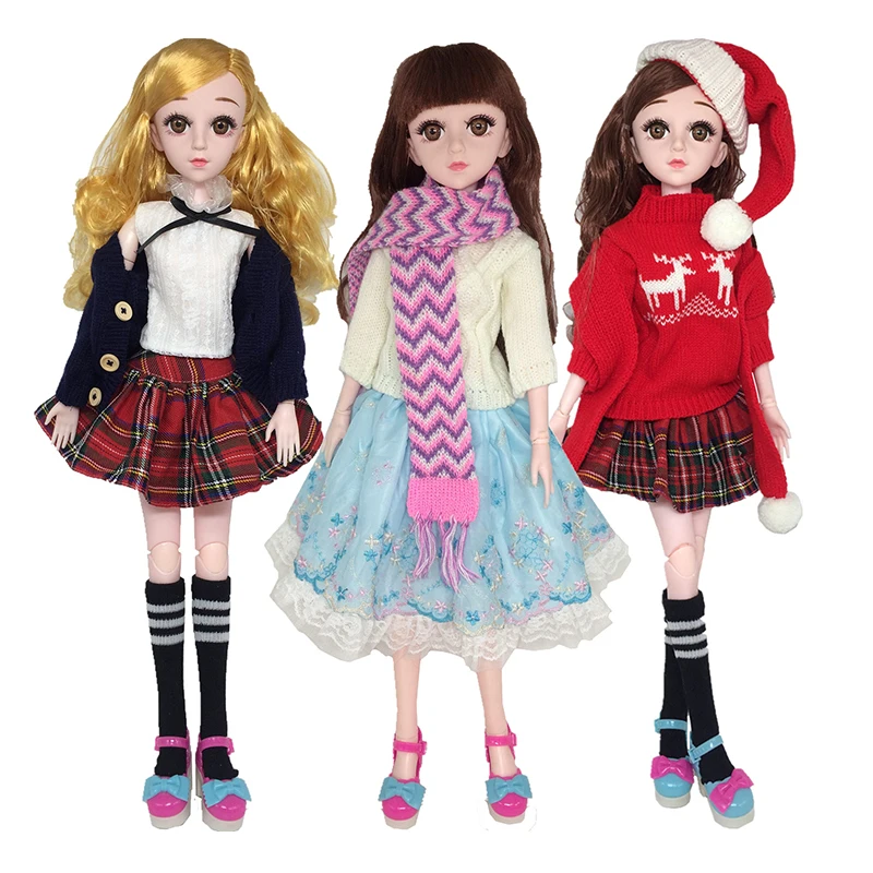 Комплект зимних свитеров для 1/3 кукол BJD Клетчатая юбка, шарф, чулки в полоску, одежда для кукол в стиле колледжа, аксессуары, игрушки для переодевания 0