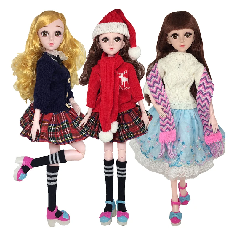 Комплект зимних свитеров для 1/3 кукол BJD Клетчатая юбка, шарф, чулки в полоску, одежда для кукол в стиле колледжа, аксессуары, игрушки для переодевания 1