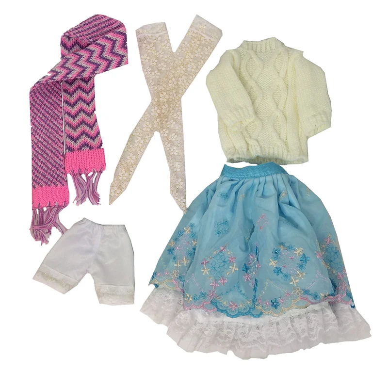 Комплект зимних свитеров для 1/3 кукол BJD Клетчатая юбка, шарф, чулки в полоску, одежда для кукол в стиле колледжа, аксессуары, игрушки для переодевания 4