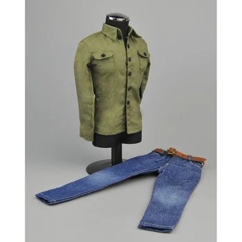 Модель солдата 1/6, модный мужской армейский зеленый топ + джинсы, комплект одежды из ткани 12 дюймов, одежда для подвижных кукол