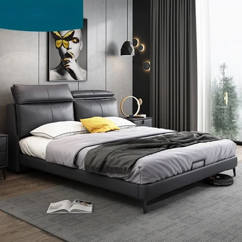 Легкая роскошная кожаная кровать простая спальня в итальянском стиле главная спальня люкс высококачественная свадебная кровать