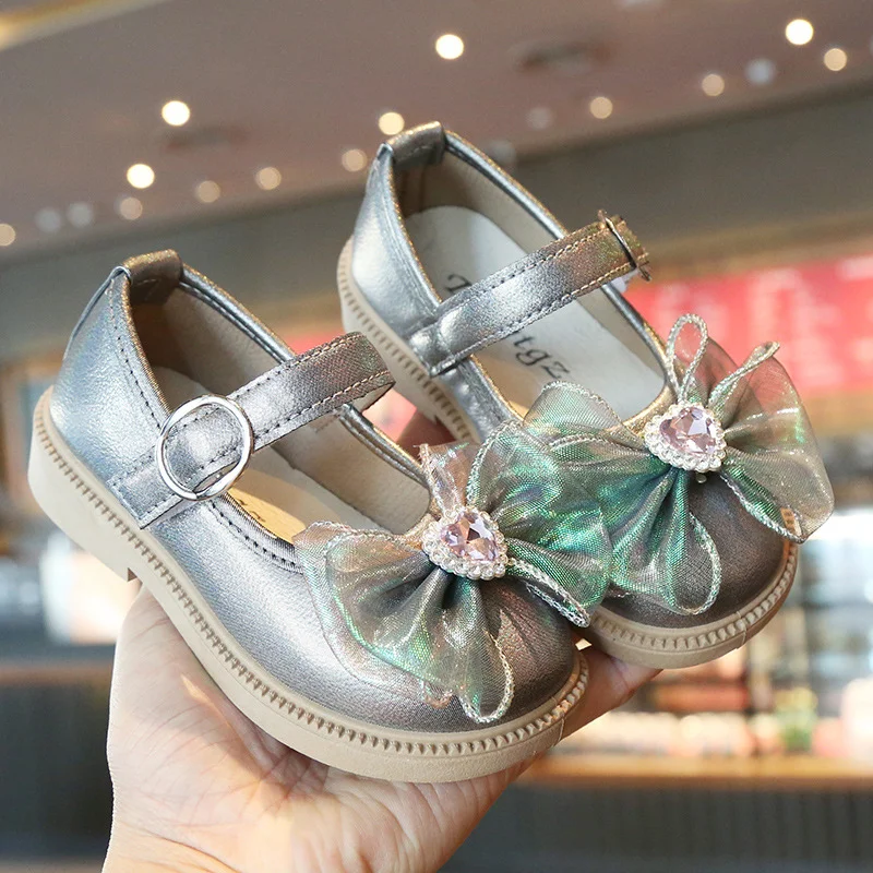 Кожаная обувь для девочек 2023 Four Seasons, Новая Обувь Корейской Принцессы Для Маленьких Девочек, Модная Детская Маленькая Кожаная Обувь На плоской подошве 2