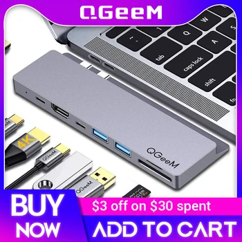 QGeeM USB C Концентратор Док-станция для Macbook Pro SD TF Картридеры Двойной HDMI PD Мульти USB Концентратор Type C Адаптер Разветвитель Type-C Концентратор для Ноутбука