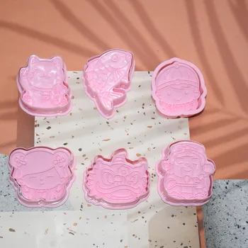 6 шт./компл. Пластиковые формы для печенья Fortune Cat Мультяшная форма для печенья 3D Кио Пресс-формы для сахарных штампов Инструменты для выпечки