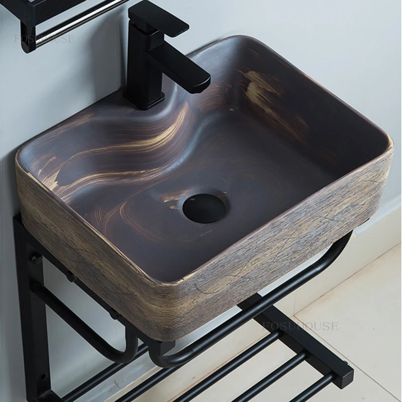 Современные скандинавские настенные раковины для ванной комнаты, Домашний керамический кронштейн, подвесной умывальник, простой прямоугольный умывальник, раковина для мытья ванной комнаты 3