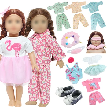 7 шт./компл. нарядов, Модная кукольная пижама, купальник, платье, Милая обувь-подушка, одежда для 18-дюймовой девочки, 43-сантиметровая кукла, аксессуары, игрушка