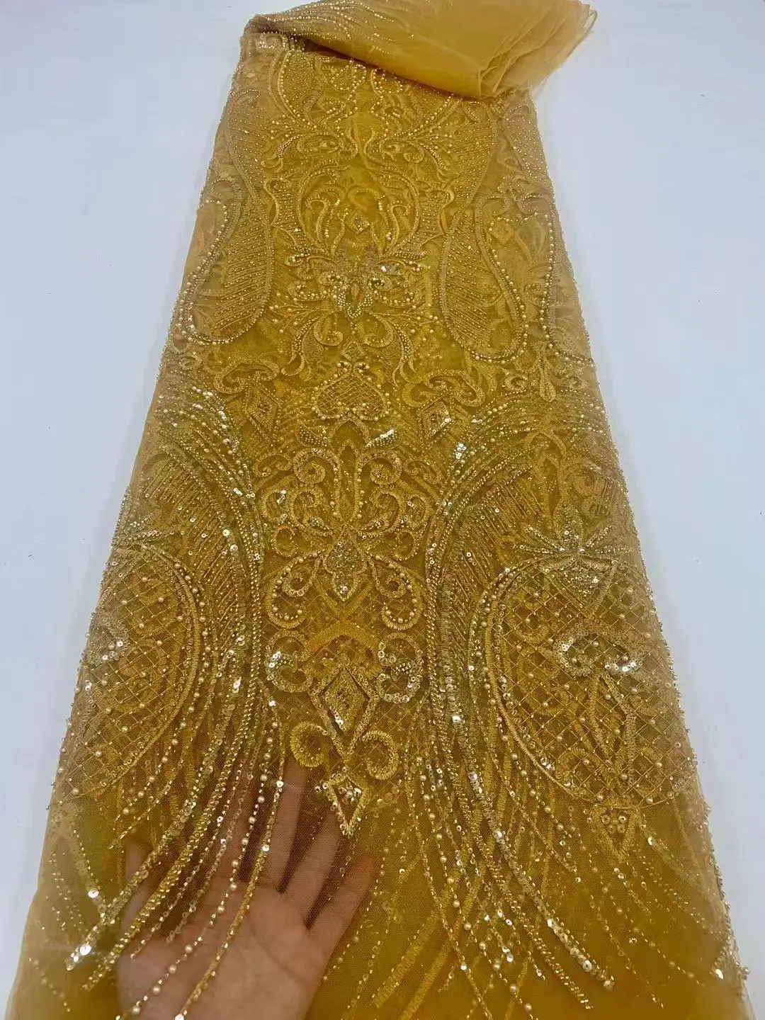 Новейшая роскошная Элегантная африканская вышивка 2023 Года, кружево жениха, Нигерийская тяжелая ткань из бисера с блестками для свадебного платья 0
