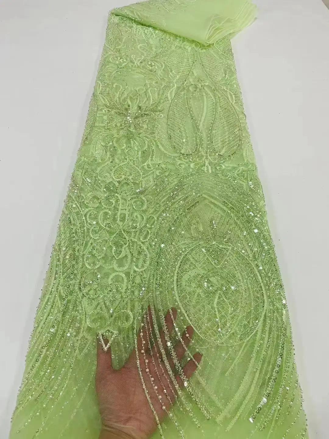 Новейшая роскошная Элегантная африканская вышивка 2023 Года, кружево жениха, Нигерийская тяжелая ткань из бисера с блестками для свадебного платья 1