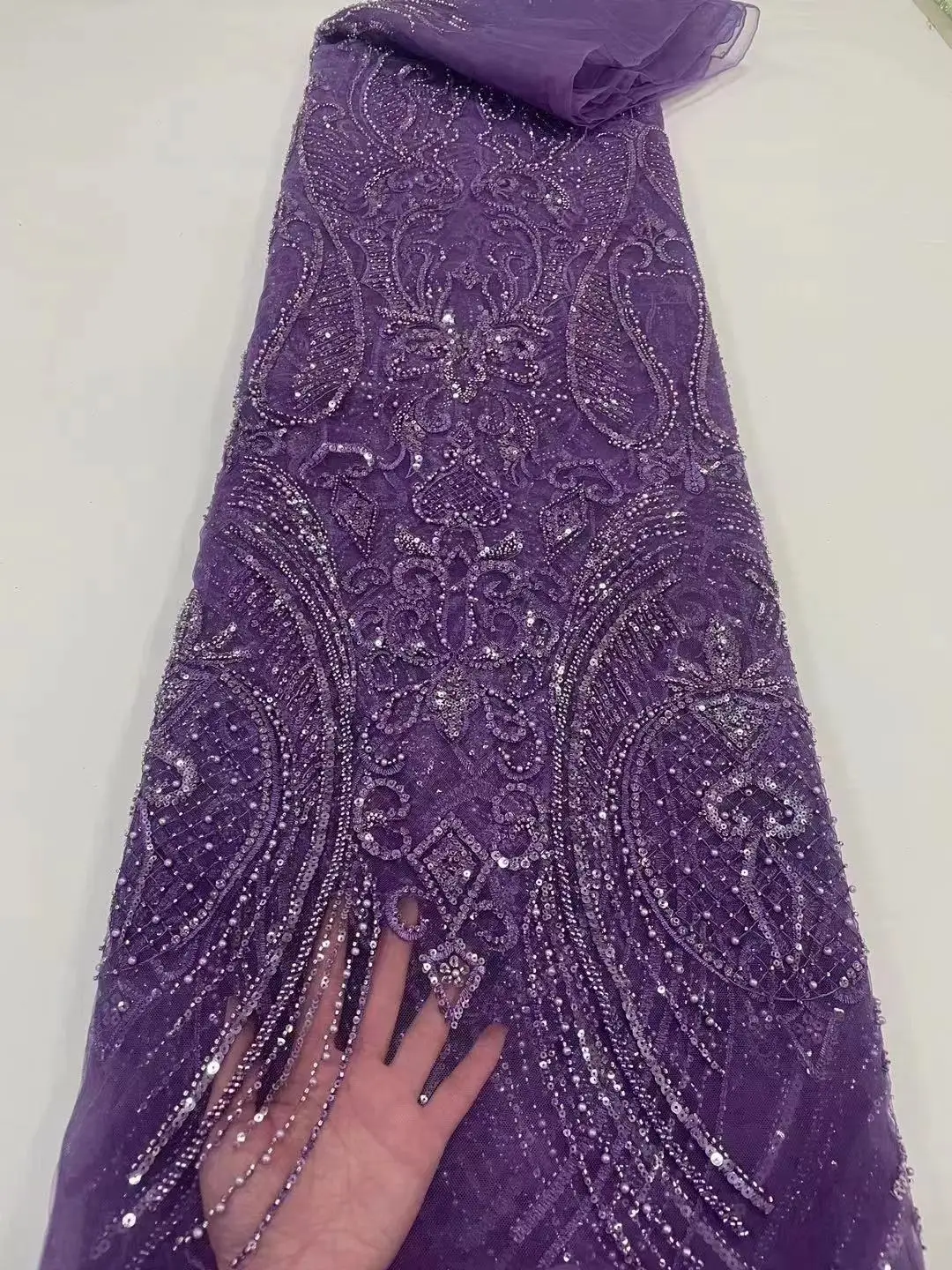 Новейшая роскошная Элегантная африканская вышивка 2023 Года, кружево жениха, Нигерийская тяжелая ткань из бисера с блестками для свадебного платья 3