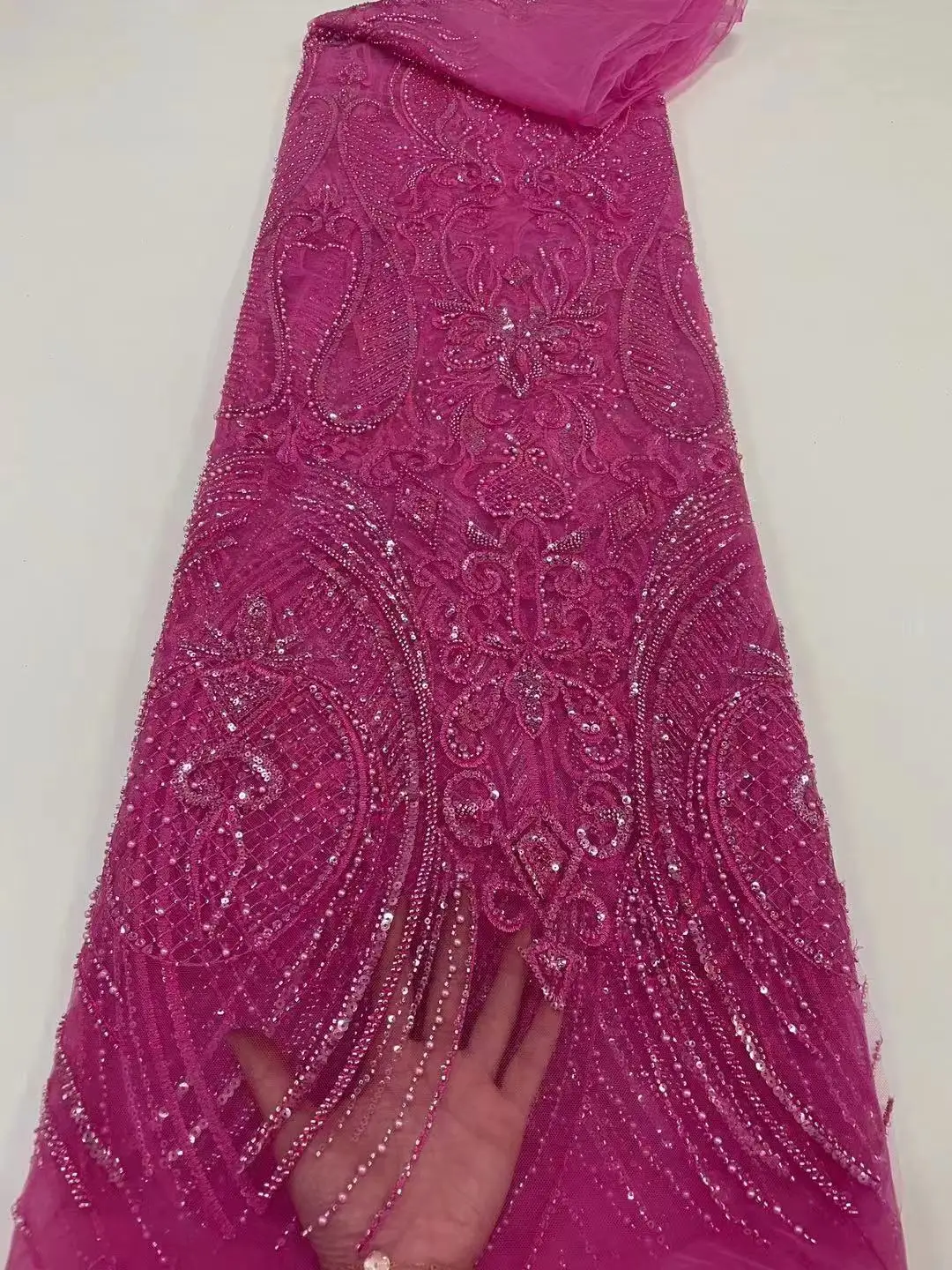 Новейшая роскошная Элегантная африканская вышивка 2023 Года, кружево жениха, Нигерийская тяжелая ткань из бисера с блестками для свадебного платья 4