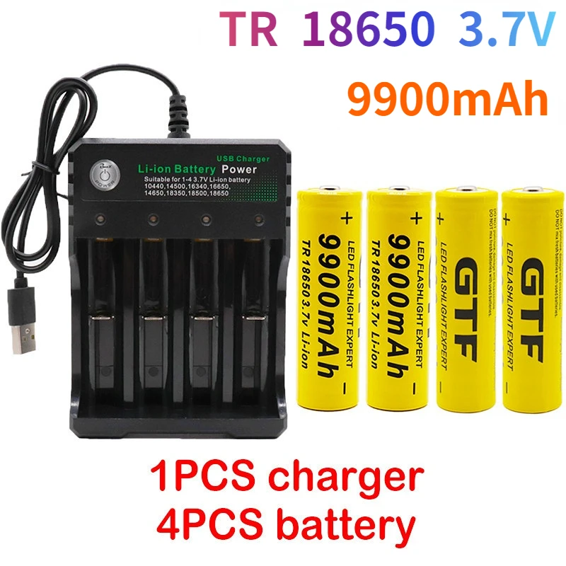 литий-ионная аккумуляторная батарея 3,7 В для светодиодного фонарика 18650 оптом + USB-зарядное устройство 0