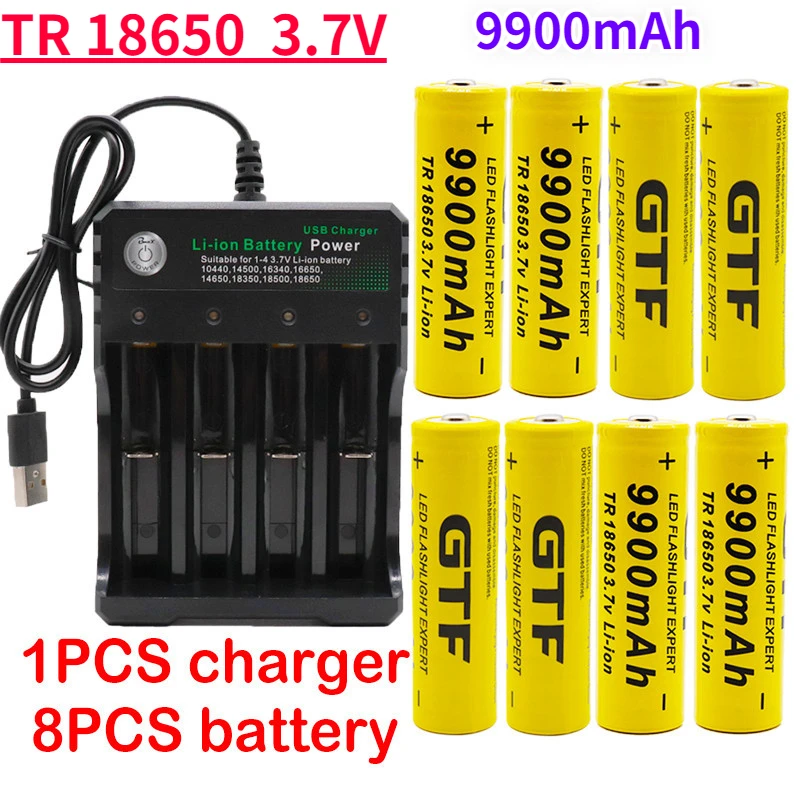 литий-ионная аккумуляторная батарея 3,7 В для светодиодного фонарика 18650 оптом + USB-зарядное устройство 5