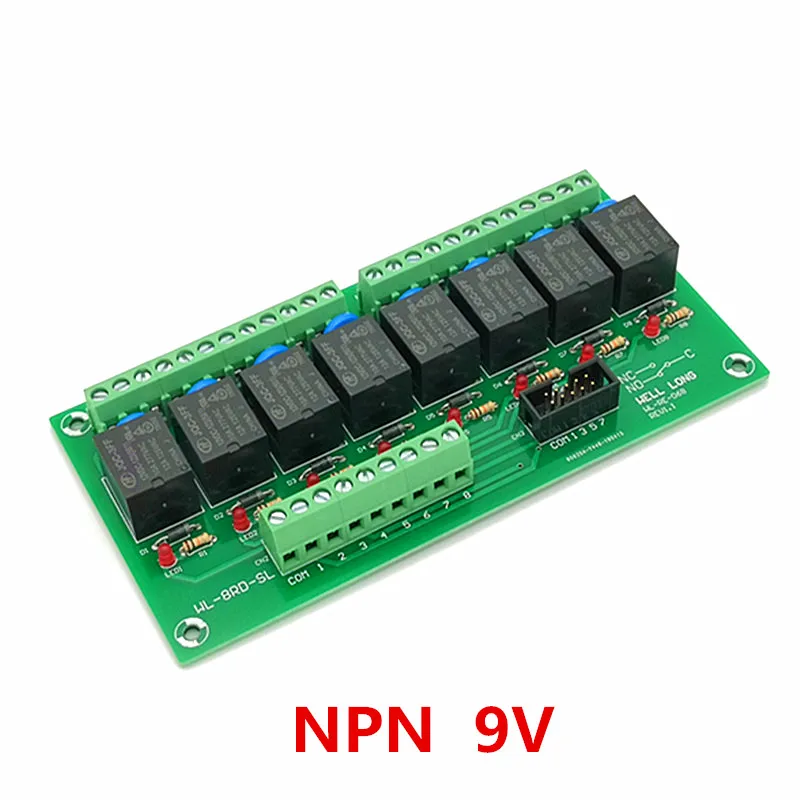 8-канальный модуль интерфейса силового реле NPN типа 9V 15A, высокочастотное реле JQC-3FF-9V-1ZS. 0