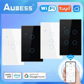 Умный переключатель AUBESS WiFi Стандарта США 1/2/3/4 банды Настенный сенсорный выключатель для умного дома Tuya Smart Life Alexa Google Assistant