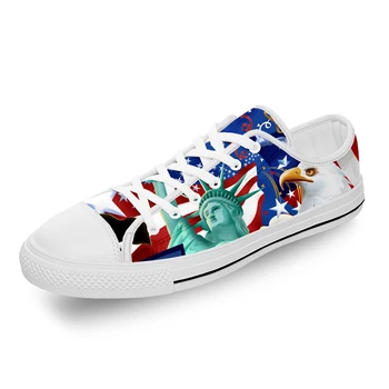 США, Американский флаг, Орел, Горячая Холодная Белая ткань, Модная парусиновая обувь с 3D-принтом, Низкие мужские И женские Легкие Дышащие кроссовки