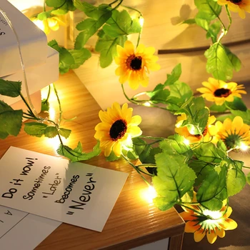 Солнечный Светодиодный светильник, гирлянда из искусственного подсолнуха, сказочные гирлянды, садовый свадебный декор, уличный светильник из зеленых листьев винограда